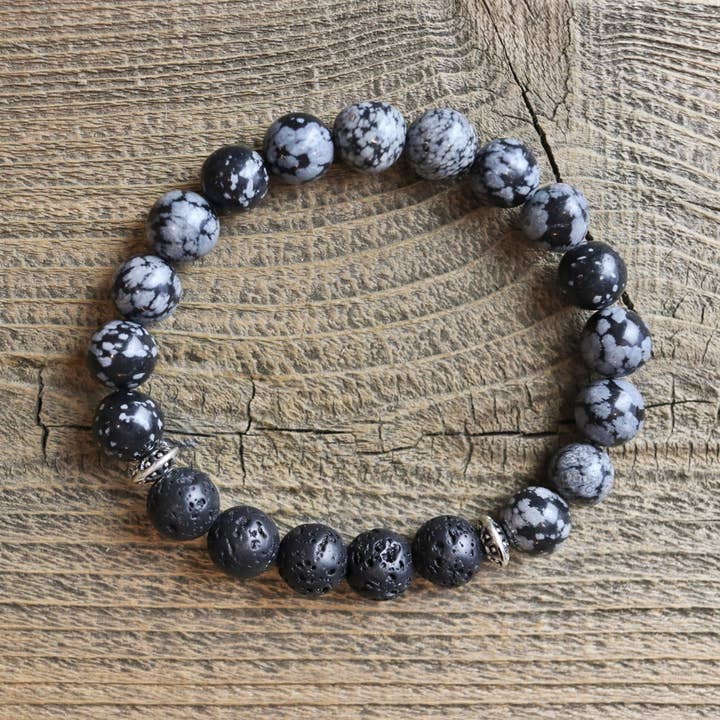 Men's Snowflake Obsidian Diffuser Bracelet for wholesale by Love N’ Lava Designs