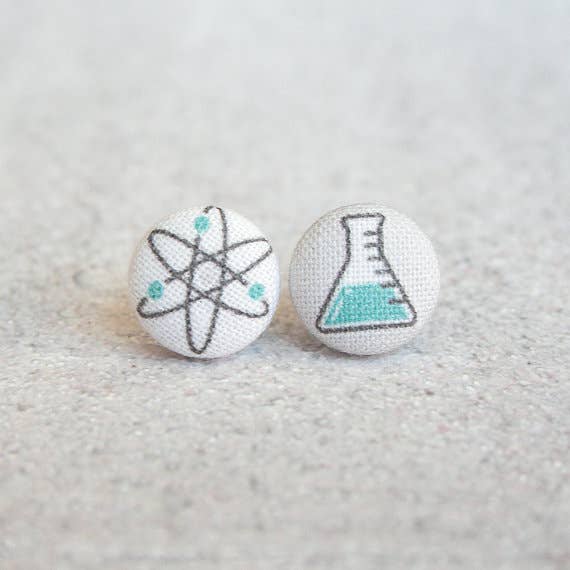 Science, Fabric Covered Button Earrings for wholesale by Rachel O's