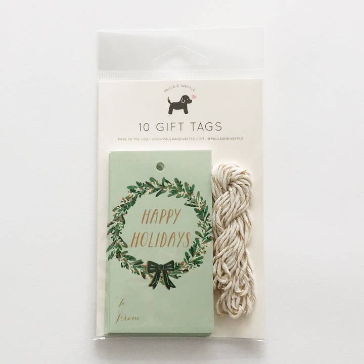 Wreath Holiday Gift Tags Set for wholesale by Paula & Waffle