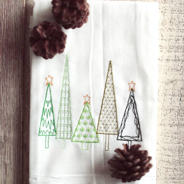SewMuchMoreStore - Wholesale Tea Towel - Winter Christmas Trees Tea Towel Embroidered - Holiday Decor2