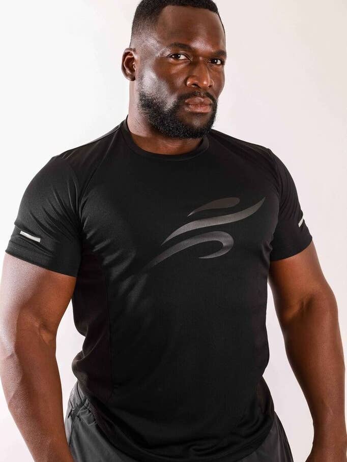 Short Sleeve Shirt with Reflective Logo - Black for wholesale by Savoy Active