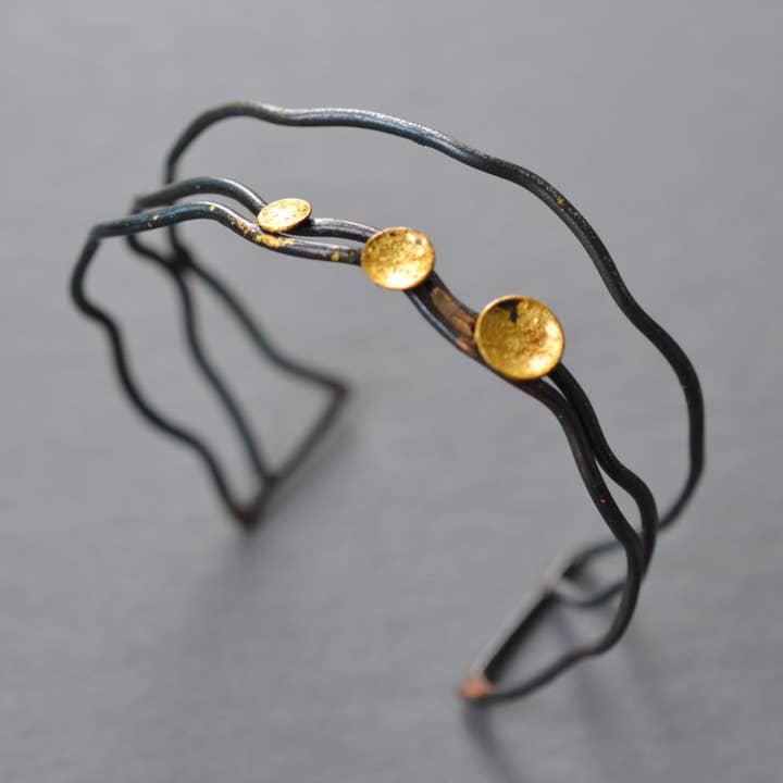 Gold Pool Linear Cuff Bracelet for wholesale by Metamorphosis Metals