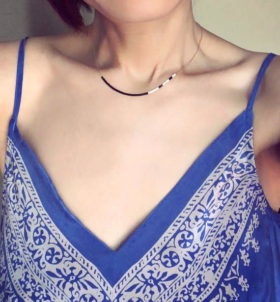 SORA DESIGNS - Wholesale Beaded/Pearl Necklace - 17'' Black White Delicate Seed Bead Necklace1