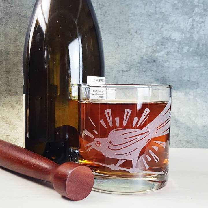 Monster Dance Designs – wholesale Cocktail-/likörglas – Grackle Kråka fågel etsad whisky glas