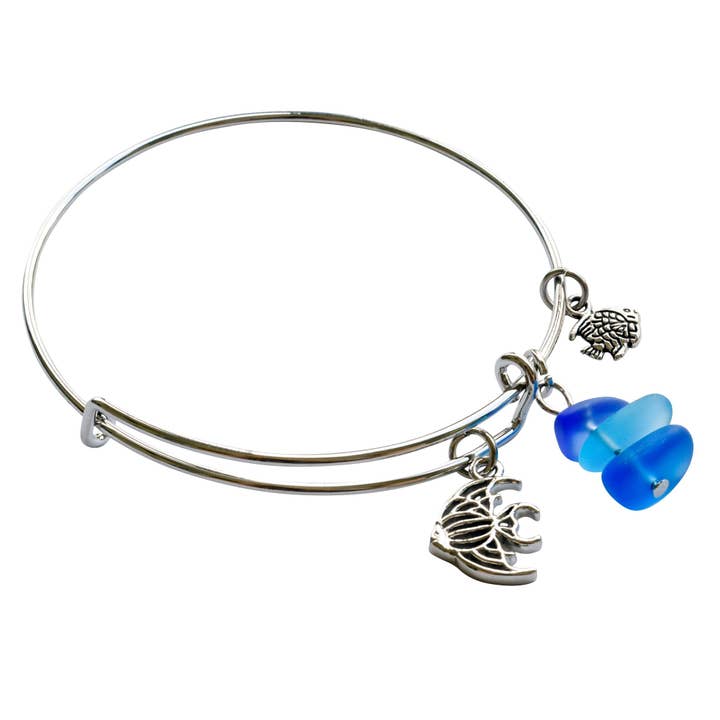 Angelfish Adjustable Sea Glass Bangle Bracelet for wholesale by Snazzy and Co