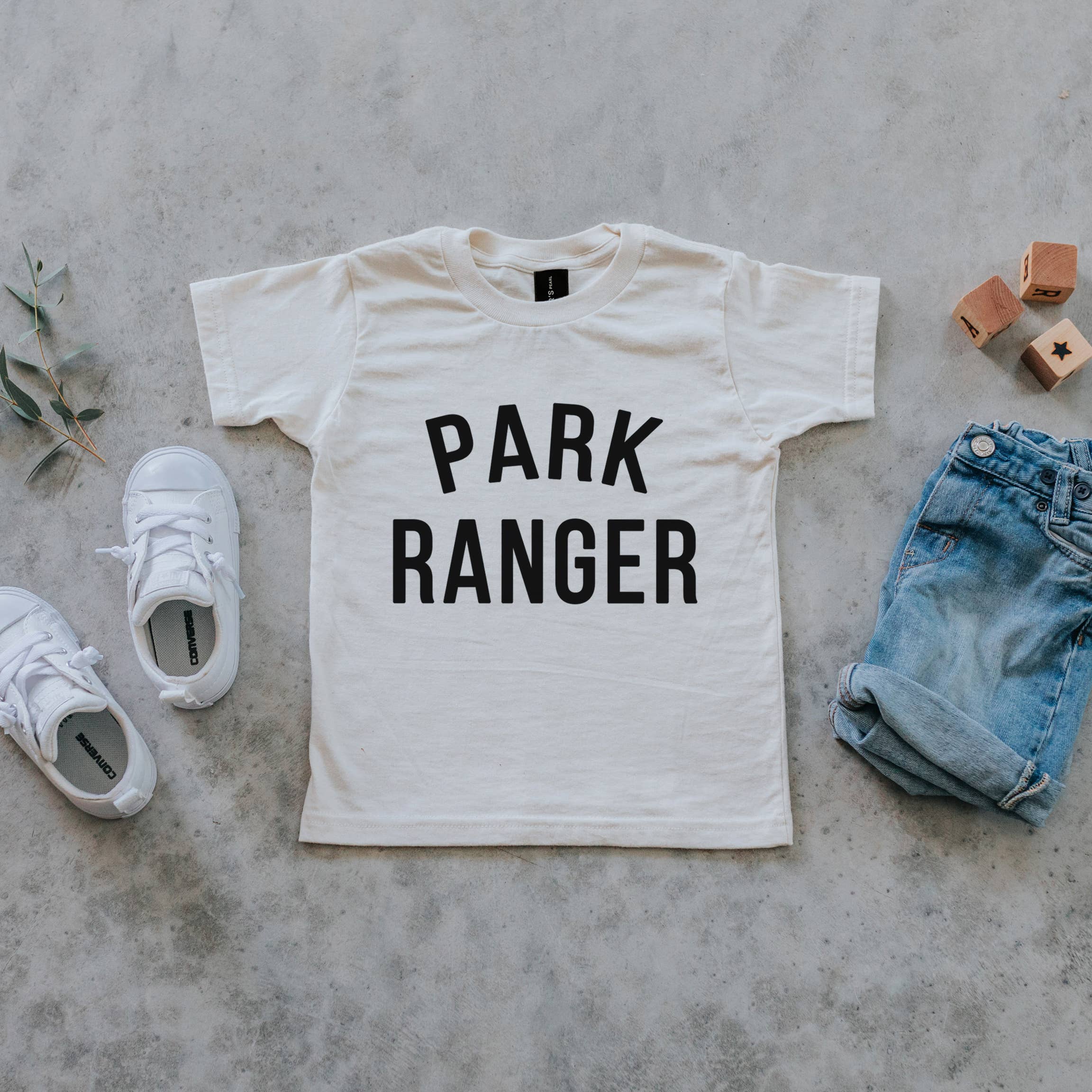 Gladfolk - Wholesale Screen Printed T-Shirt - Kids - Park Ranger Cream Organic Kids Tee1