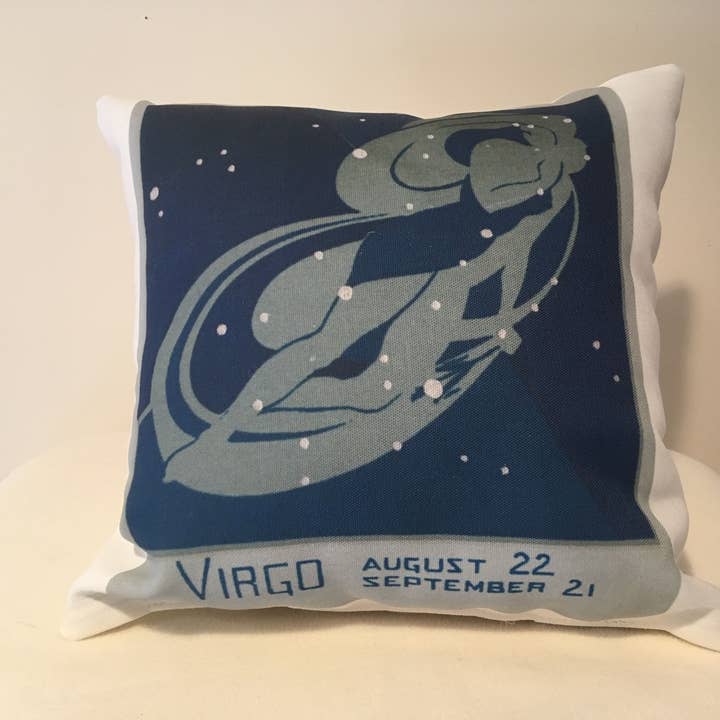 Virgo Art Deco - Cuscino Zodiacale 14x14 In Poliestere filato per la vendita all'ingrosso da parte di That Fabled Shore Home Decor