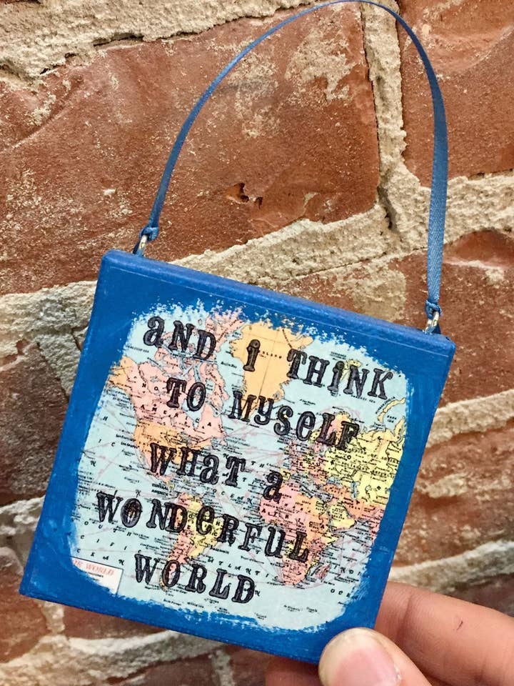Wonderful World Mini Canvas Ornament for wholesale by jf.vintage