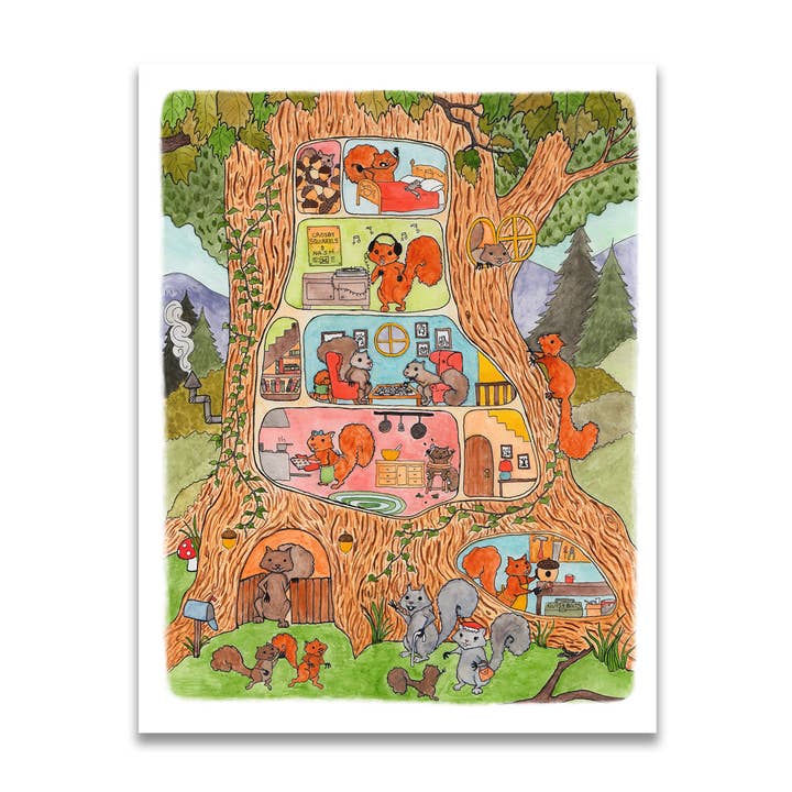 11" x 14" Squirrels Print for wholesale by Jodi Lynn's Emporium of Doodles