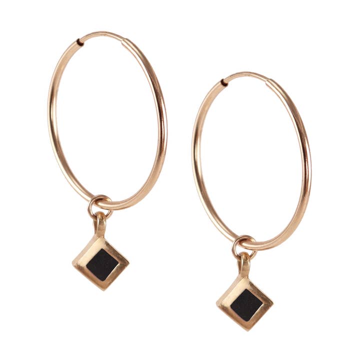 Solid Black Diamond Drop Hoop Earrings for wholesale by Marionwild Jewelry