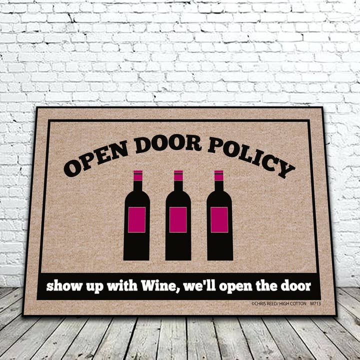 Open Door Policy Wine Mat for wholesale by High Cotton Gifts
