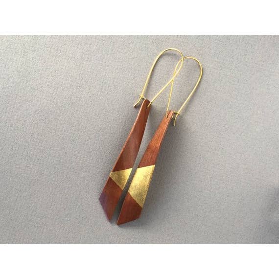 Cherry Wood And 24k Gold Twisted Earrings for wholesale by Kohli Kraft