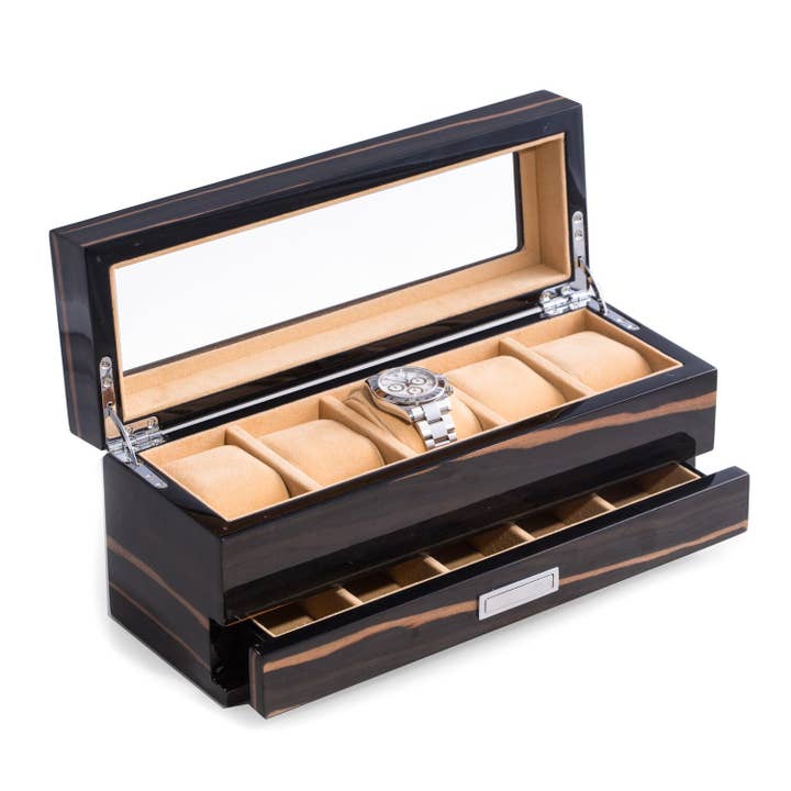 BeyBerk International - Wholesale Jewelry Box/Organizer - 5 Watch Case - Ebony