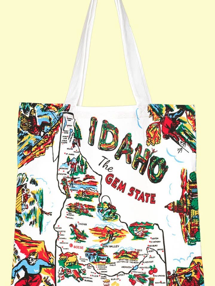 Idaho Map Retro Souvenir Tote Bag --Medium for wholesale by Red and White Kitchen Company