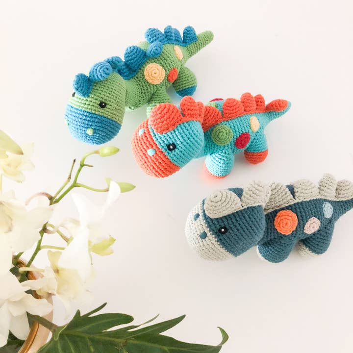 Pebble - Wholesale Stuffed/Plush Toy - Kids & Baby - Stegosaurus Plush Dino Rattle - Petrol Blue2