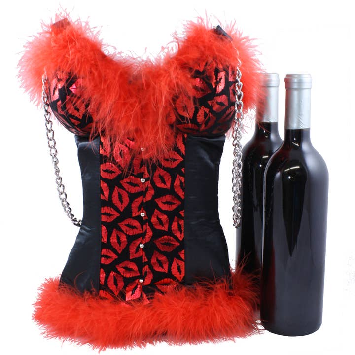 Tipsy Totes – wholesale Wine tote – Red Bustier Double Tote Bag0