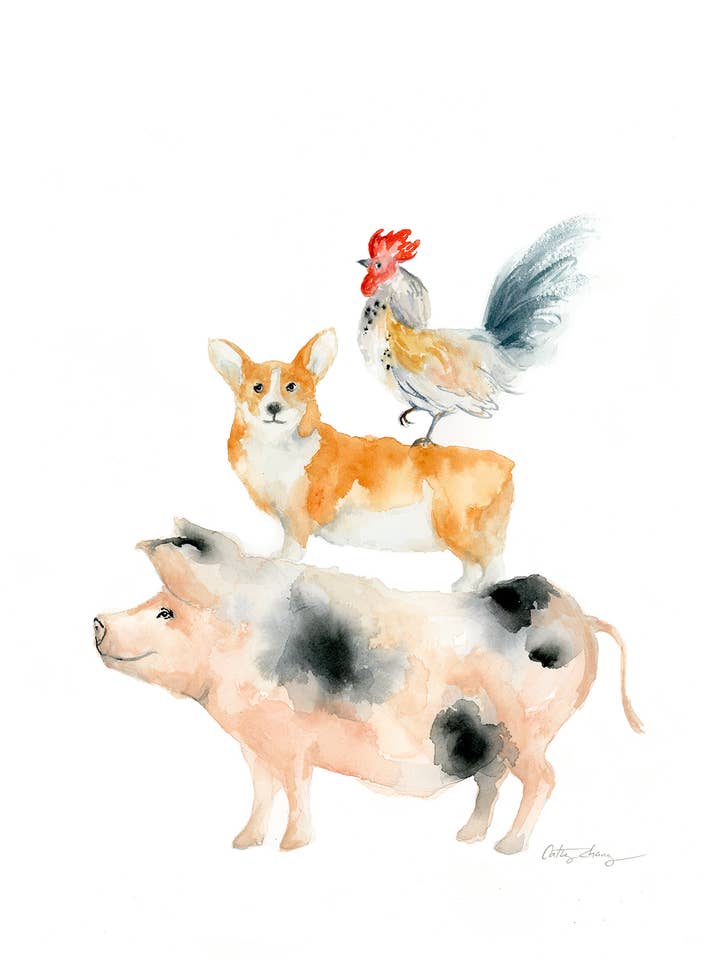 Chinese Zodiac Stack: Rooster, Dog (Corgi), Pig for wholesale by Easy Sunday Club