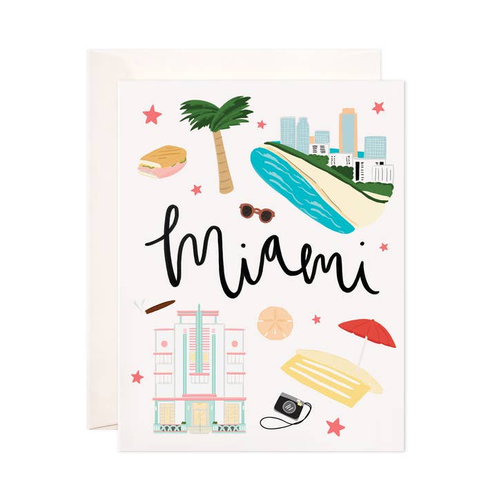Biglietto di auguri Miami, set di biglietti di cancelleria della Florida, per hostess, insegnante, regalo di viaggio per la vendita all'ingrosso da parte di Bloomwolf Studio
