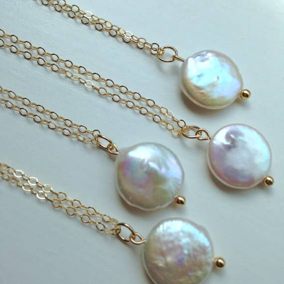 White Freshwater Coin Pearl Necklace for wholesale by Laalee Jewelry