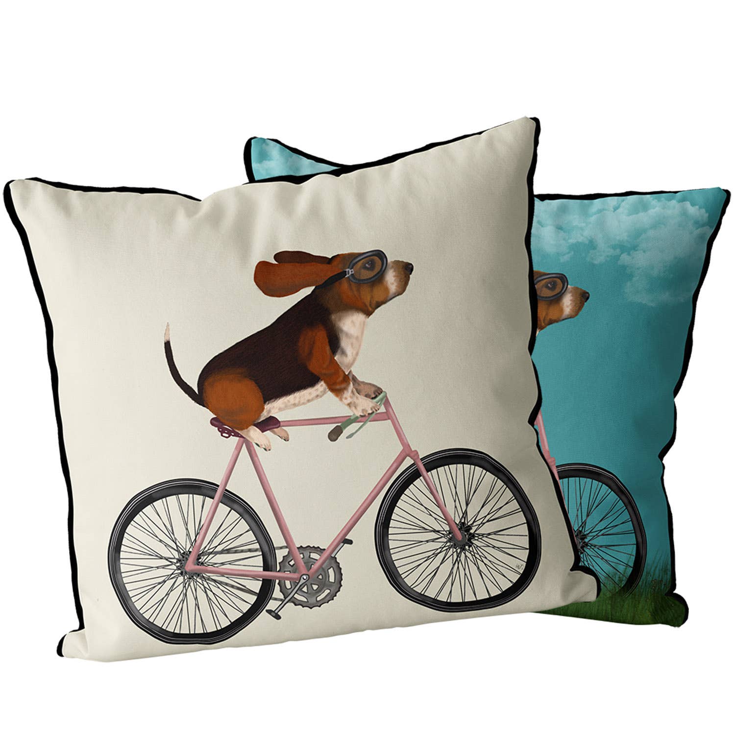 FabFunky Ltd - Wholesale Throw/Decorative Pillow - Basset Hound on Bicycle Dog Gift Pillow or Garden cushion2