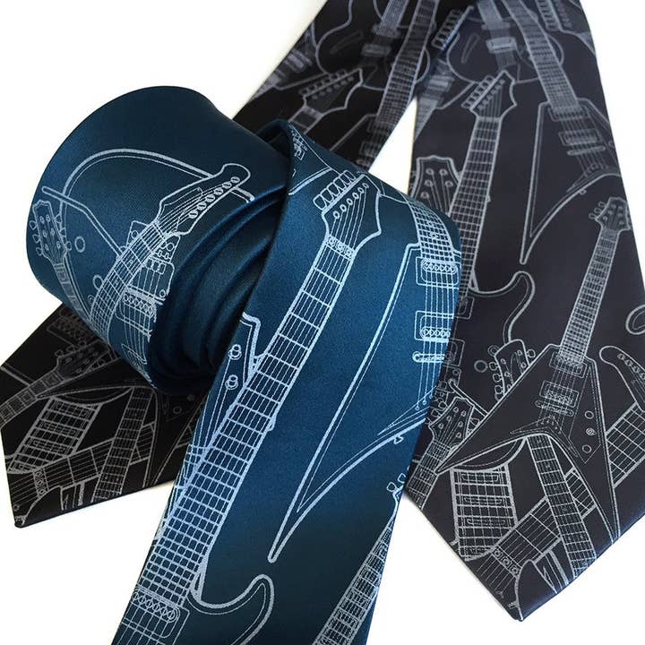 Electric Guitar Necktie. Retro Guitars Tie for wholesale by Cyberoptix Tie Lab