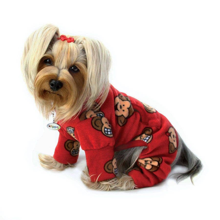 Klippo Pet – Großhandel Haustierpyjama – Hund – Silly Monkey Fleece Rollkragenpullover Pyjamas - Burgunderrot0