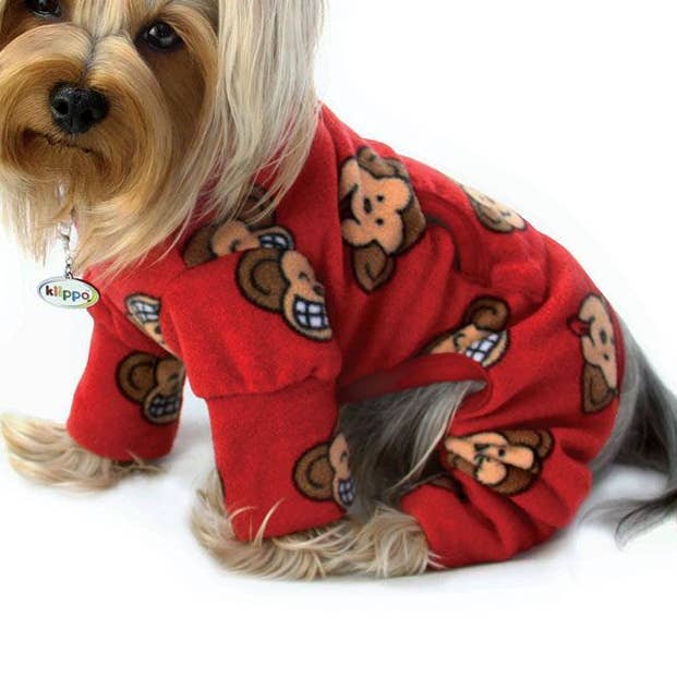 Klippo Pet - Wholesale Pet Pajamas - Dog - Silly Monkey Fleece Turtleneck Pajamas - Burgundy0