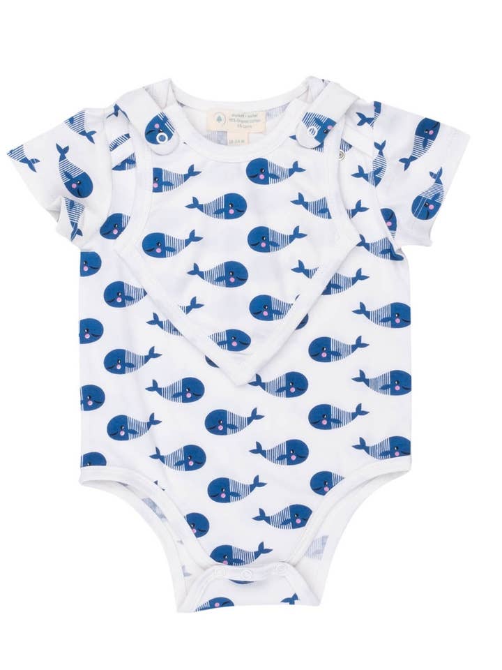 Smart Short Sleeve Bodysuit With Bib - Blue Whale for wholesale by Scarlett and Michel