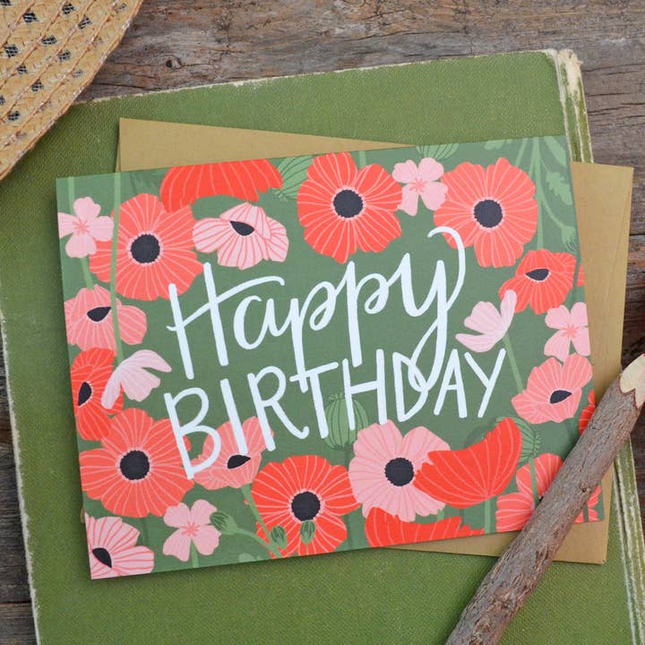Pen & Paint – Großhandel Geburtstagskarten – Happy Birthday Poppies, süße Karte, florale Geburtstagskarte