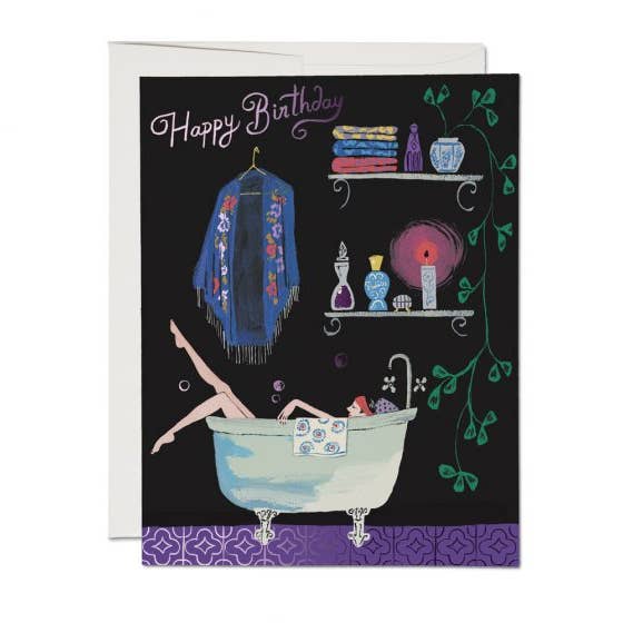 Bathtub Bubbles birthday greeting card for wholesale by Red Cap Cards