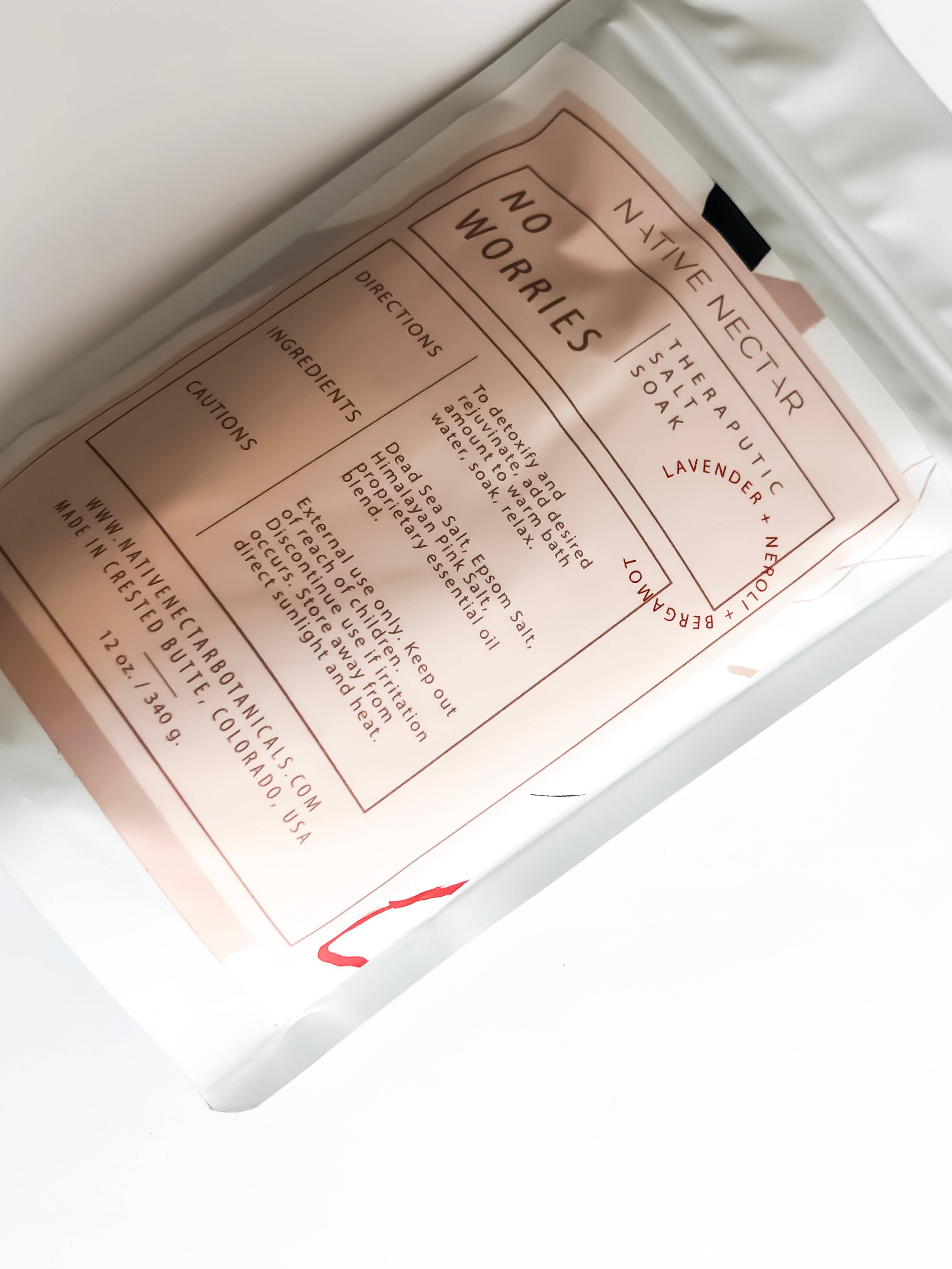 Native Nectar Botanicals - Wholesale Bath Soak/Milk - No Worries Salt Soak 340g2