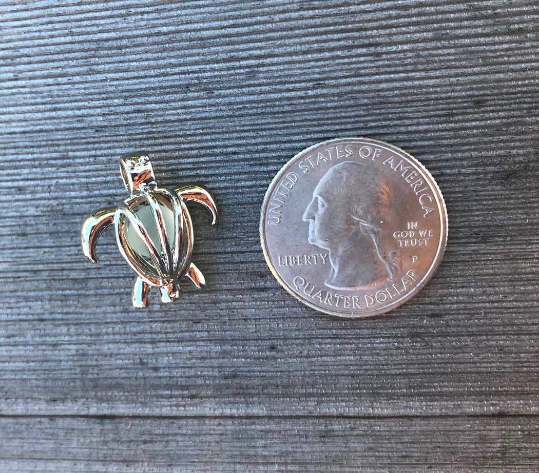 Wave of Life - Wholesale Pendant/Charm Necklace - Sea Glass Turtle Locket Necklace with Sea Glass (20 Inch Chain)3