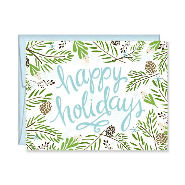 Happy Holidays Winter Pine Card for wholesale by Pen & Paint