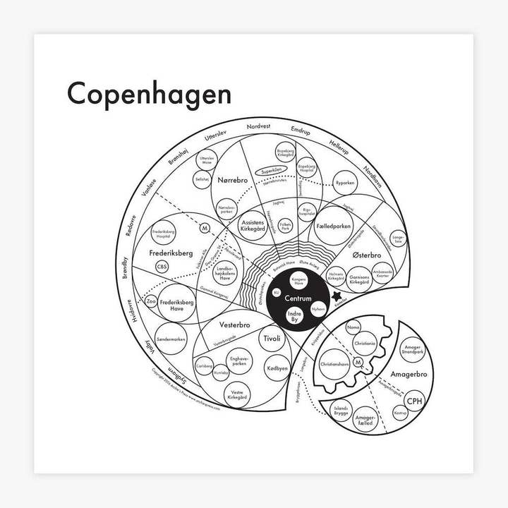 8'' x 8'' Copenhagen Map Print for wholesale by Archie's Press