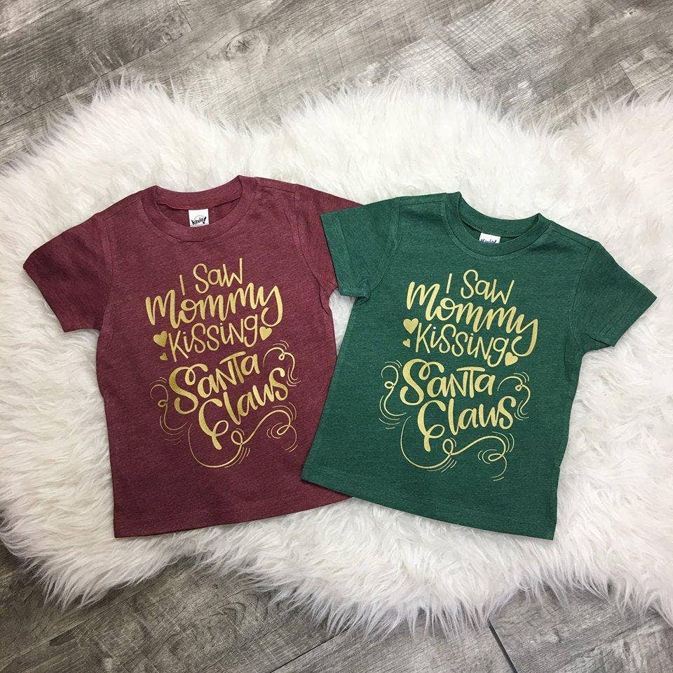 spillthebeansetc - Wholesale Screen Printed T-Shirt - Kids - I Saw Mommy Kissing Santa Claus Christmas Toddler Tee - Red Print0
