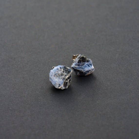 Raw Sodalite Chunk Earrings for wholesale by Adam Rabbit