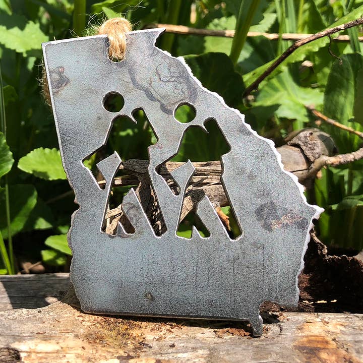 Georgia State Hikers Ornament made from Raw Recycled Steel for wholesale by BE Creations & Designs, Inc.