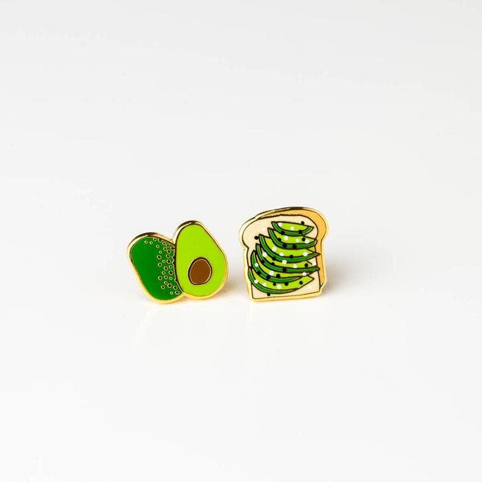 Avocado Toast Earrings - Gold Foodie Statement Studs for wholesale by Yellow Owl Workshop