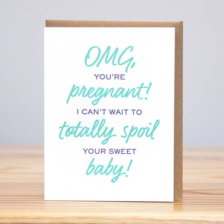 Omg Pregnant (Letterpress) for wholesale by Huckleberry Letterpress