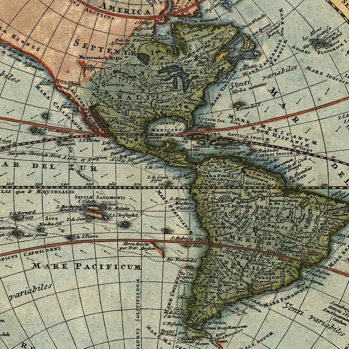 HolyCowCanvas – wholesale Map – 50" x 40" 1700's Vintage World Map Canvas Wall Art