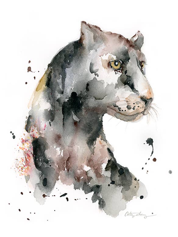 Black Panther Aquarell- und Tintenkunstdruck für den Großhandel von Easy Sunday Club