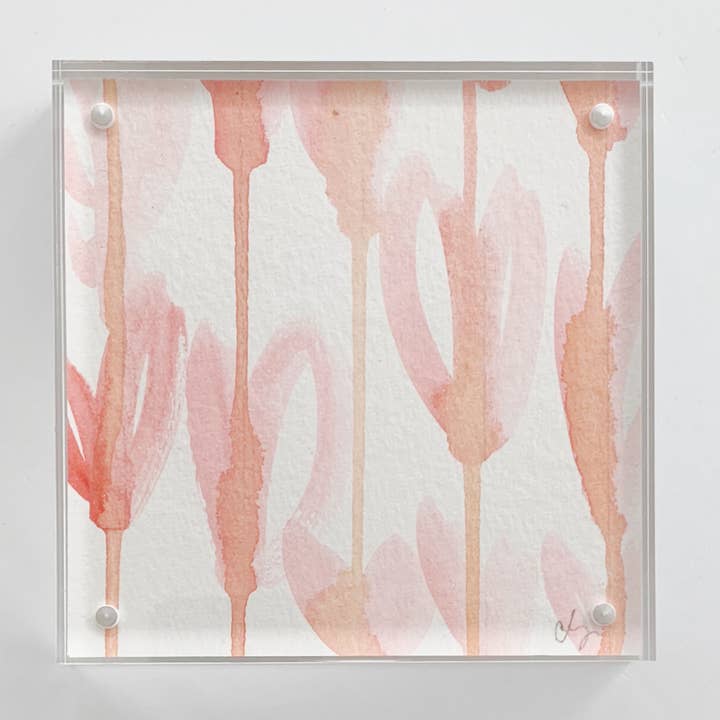 Rose and Peach Acrylic Block Heart Painting for wholesale by Carrie Song Art