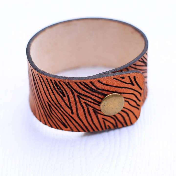 Leather Cuff Bracelet - Wood Grain Texture for wholesale by Buzzing Bird Studios, LLC