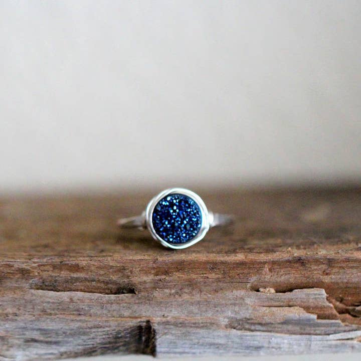 Saressa Designs - Wholesale Single Stone/Solitaire Ring - Druzy Stacking Ring - Cobalt