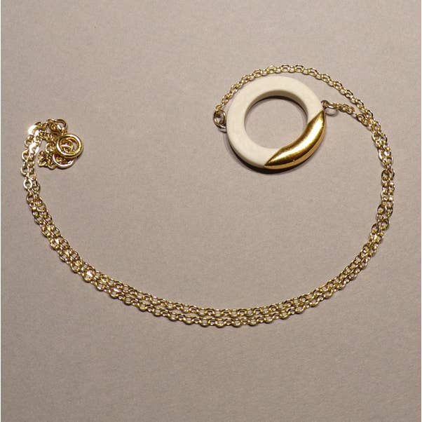 White and Gold Lustre Ring Pendant On Chain for wholesale by Manda Wylde Designs