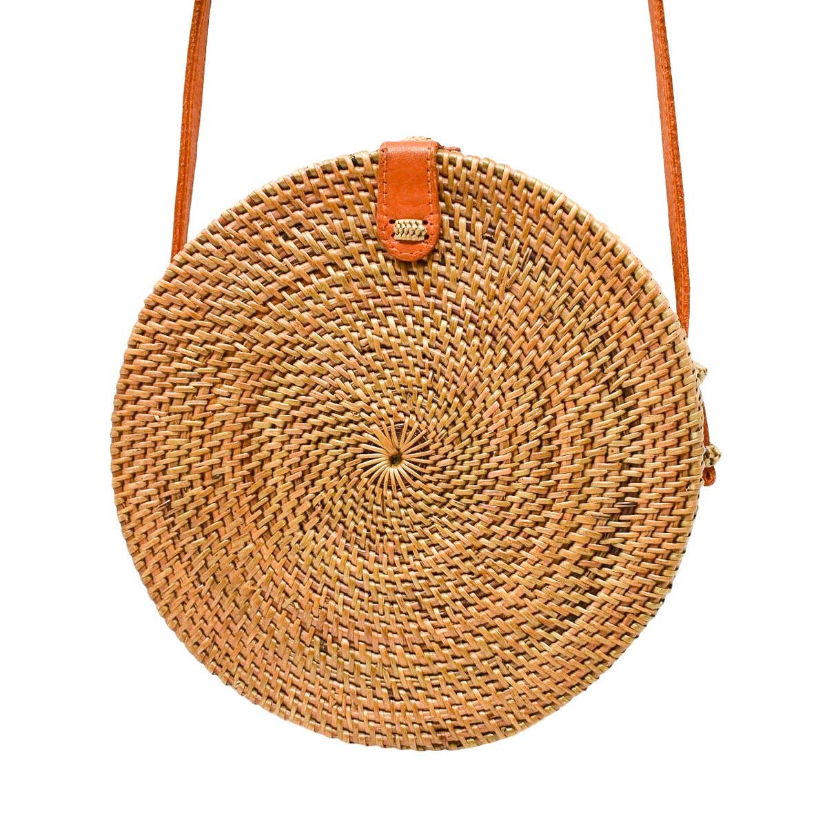 POPPY + SAGE - Wholesale Crossbody Bag - Women's - Camilla Round Rattan Bag with Navy Nantucket Stripe- Natural1