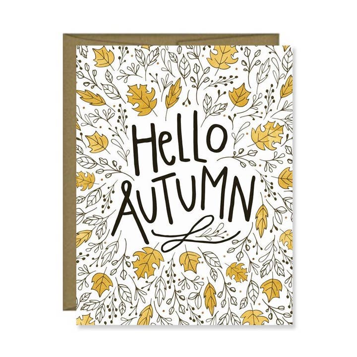 Cartão Hello Autumn Brown Gold Leaves por atacado de Pen & Paint