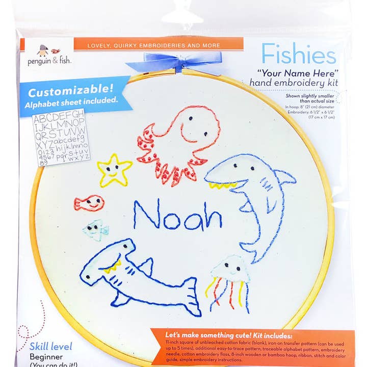 Fishies 8" Embroidery Kit for wholesale by Penguin & Fish