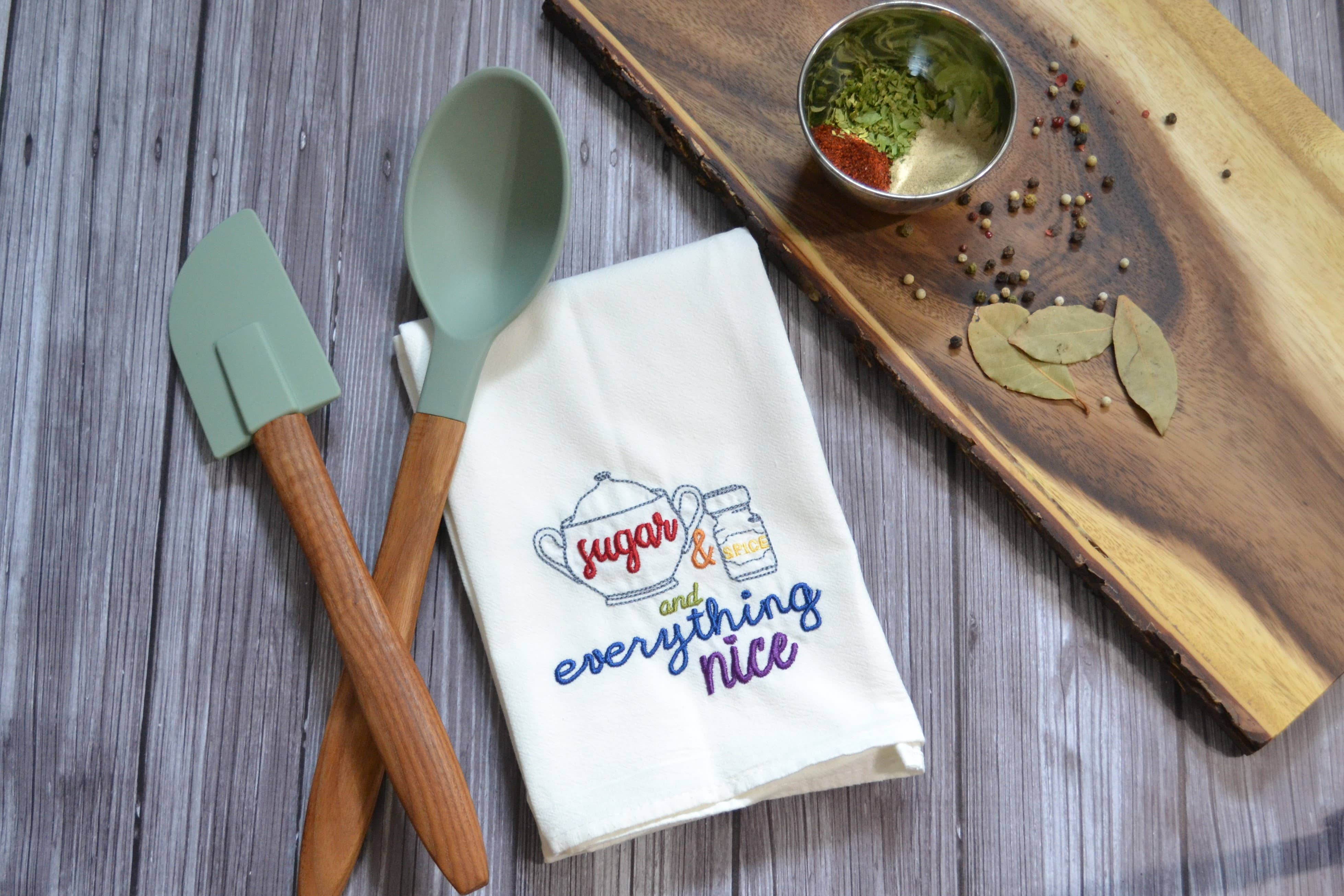 SewMuchMoreStore - Wholesale Tea Towel - Sugar & Spice Tea Towel - Embroidered Floursack Towel6