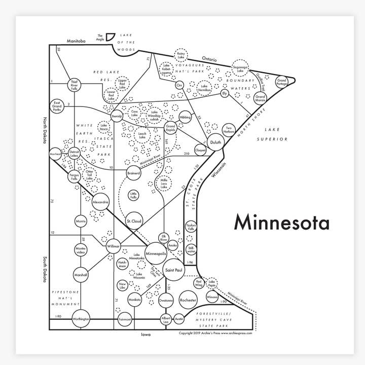 Minnesota Map Print for wholesale by Archie's Press